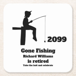 Moderne Angelrute sitzender Fischer Rechteckiger Pappuntersetzer