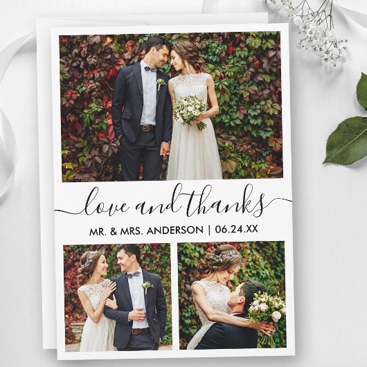 Moderne angesagte Kalligrafie-Script Wedding 3 Fot Dankeskarte