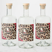Moderne Animal Print Rote Rose "Just Married" Alkoholflaschenetikett (Flaschen)