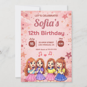 Moderne Anime Mädchen Truppe Lila Geburtstag Einladung