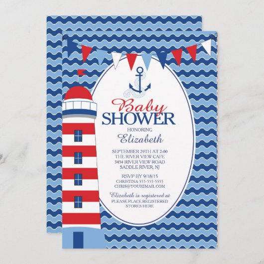 Moderne Anker-Kinderdusche Einladung (Vorne/Hinten)