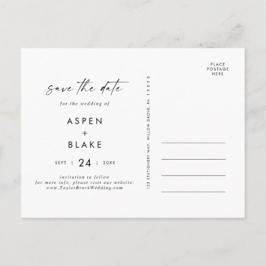 Moderne Ankündigung Datum freihalten Postkarte (Rückseite)