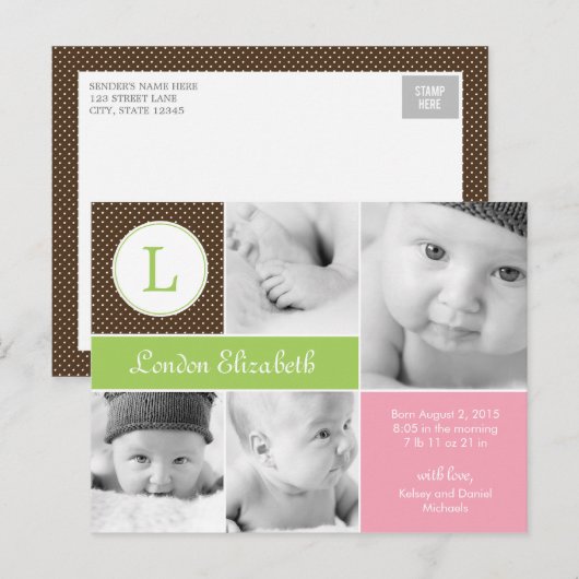 Moderne Ankündigung der Geburt - Rosa (Vorne/Hinten)