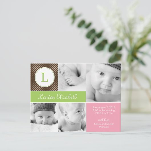 Moderne Ankündigung der Geburt - Rosa (Stehend Vorderseite)