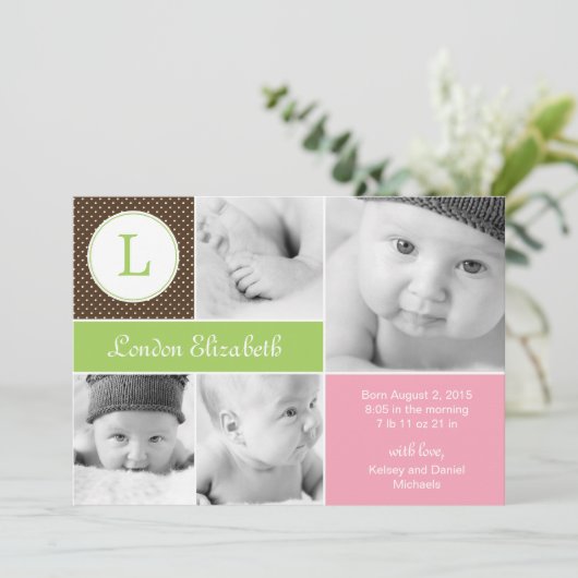 Moderne Ankündigung der Geburt - Rosa (Stehend Vorderseite)