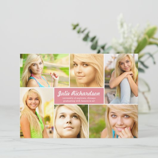 Moderne Ankündigung des 6-Foto-Abschlusses in Rosa (Stehend Vorderseite)