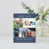 Moderne Ankündigung von Foto Collage Baby Boy Postkarte (Stehend Vorderseite)