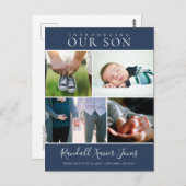 Moderne Ankündigung von Foto Collage Baby Boy Postkarte (Vorne/Hinten)