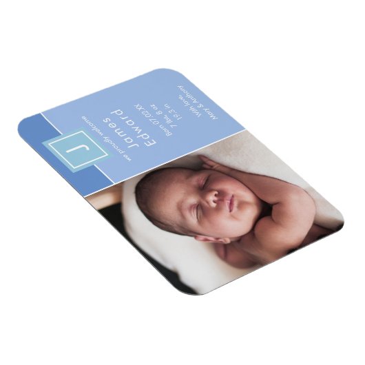 Moderne Ankündigung von Monogram Foto Baby Boy Geb Magnet (Rechte Seite)