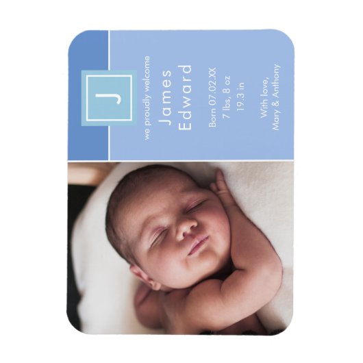 Moderne Ankündigung von Monogram Foto Baby Boy Geb Magnet (Vertikal)