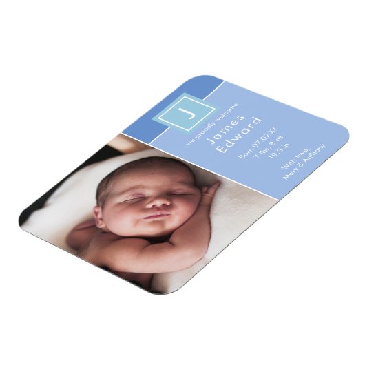 Moderne Ankündigung von Monogram Foto Baby Boy Geb Magnet (Linke Seite)