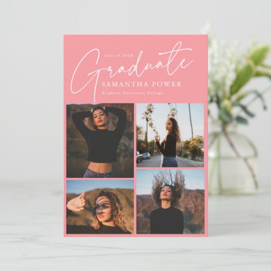 Moderne Ankündigungen von 4 Fotos Rosa Abitur (Stehend Vorderseite)