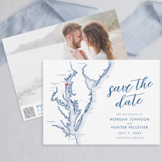 Moderne Annapolis Chesapeake Bay Map Hochzeit Save The Date