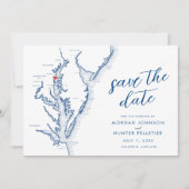 Moderne Annapolis Chesapeake Bay Map Hochzeit Save The Date (Vorderseite)