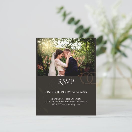 Moderne, anpassbare schwarze Hochzeit RSVP Karte (Stehend Vorderseite)