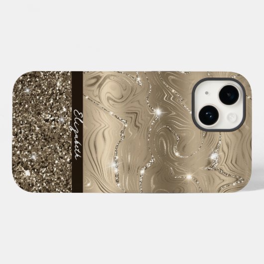 Moderne antike Gold Imitate Glitzer Monogram Case (Rückseite (Horizontal))
