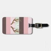 Moderne Antler Rosa Grünbraun Streifen Monogramm Gepäckanhänger (Vorderseite horizontal)