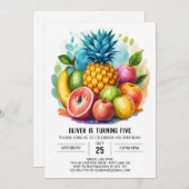 Moderne Apfelsaftfrüchte Geburtstag Einladung (Vorne/Hinten)