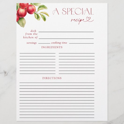 Moderne Apple Brautparty Recipe Binder Page (Rückseite)
