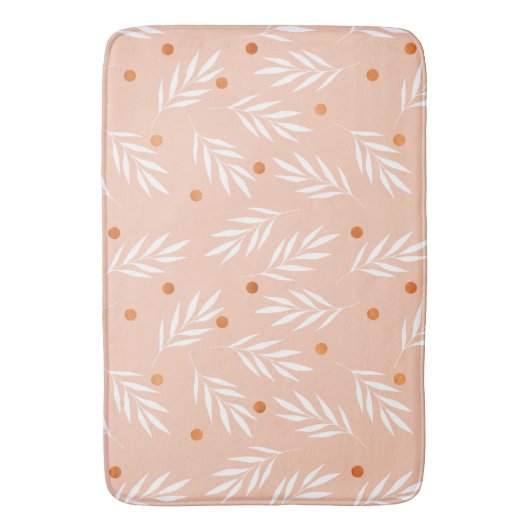 Moderne Apricot-Rosa Blätter Muster Badematte (Vorderseite Vertikal)