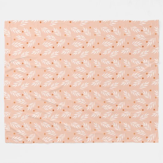 Moderne Apricot-Rosa Blätter Muster Fleecedecke (Vorderseite (Horizontal))