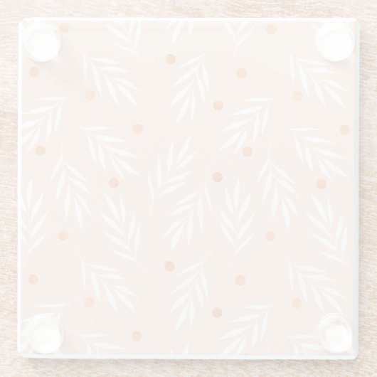 Moderne Apricot-Rosa Blätter Muster Glasuntersetzer (Rückseite)