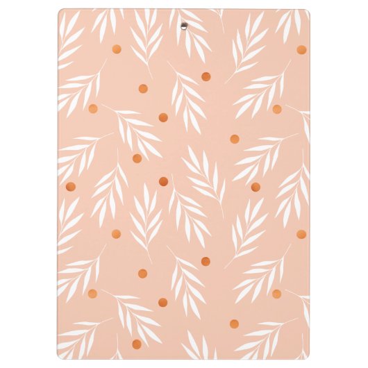 Moderne Apricot-Rosa Blätter Muster Klemmbrett (Rückseite)