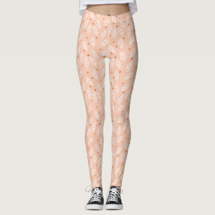 Moderne Apricot-Rosa Blätter Muster Leggings