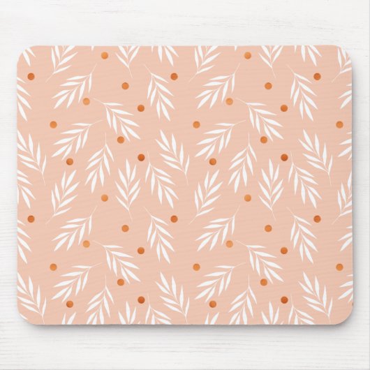 Moderne Apricot-Rosa Blätter Muster Mousepad (Vorne)