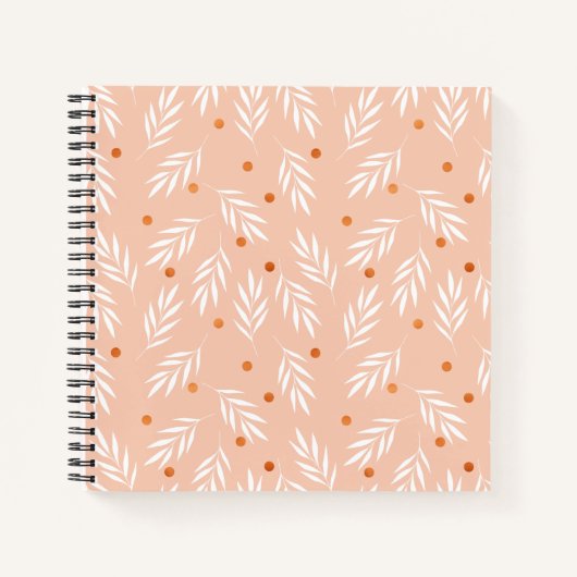 Moderne Apricot-Rosa Blätter Muster Notizbuch (Vorderseite)