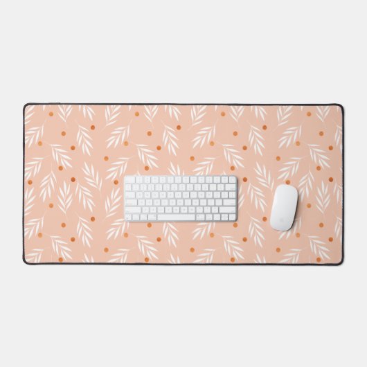 Moderne Apricot-Rosa Blätter Muster Schreibtischunterlage (Tastatur & Maus)