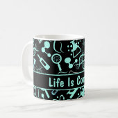 Moderne aqua blaue Biochemie Leben ist komplex Kaffeetasse (Vorderseite Links)