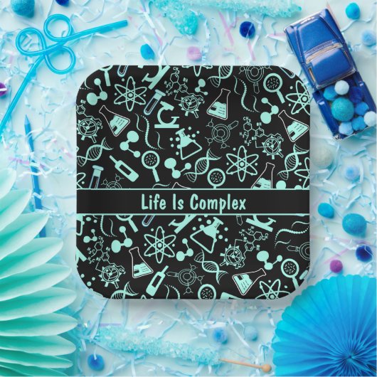 Moderne aqua blaue Biochemie Leben ist komplex Pappteller (Party)