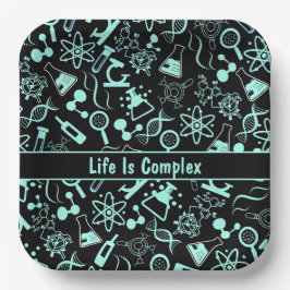 Moderne aqua blaue Biochemie Leben ist komplex Pappteller