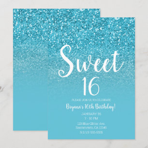Moderne Aqua Blaue Glam Glitter Sweet 16 Einladung