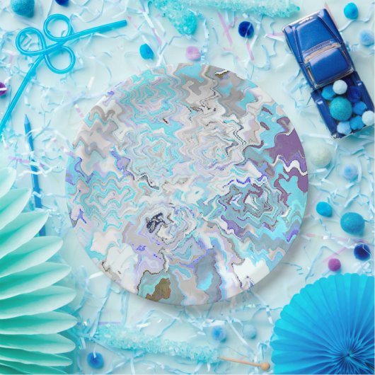 Moderne Aqua Blue Design Frühjahr-Chic Pappteller (Party)