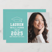 Moderne Aqua Blue Foto Graduation Party Einladung (Vorne/Hinten)