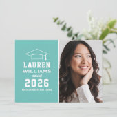 Moderne Aqua Blue Foto Graduation Party Einladung (Stehend Vorderseite)