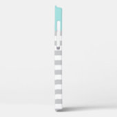 Moderne Aqua Blue Gray Streifen Custom Monogram Case-Mate iPhone Hülle (Rückseite / Links)