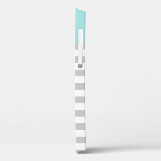 Moderne Aqua Blue Gray Streifen Custom Monogram Case-Mate iPhone Hülle (Rückseite / Links)