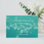 Moderne Aqua Blue Green Bokeh Wedding RSVP Cards (Stehend Vorderseite)