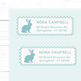 Moderne Aqua Blue Rabbit Gingham Rücksendeadresse