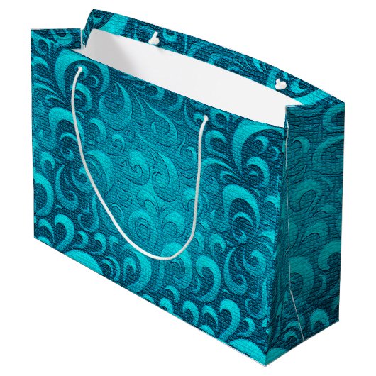 Moderne Aqua Blue Trendy Große Geschenktüte (Rückseite Schrägansicht)