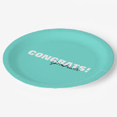 Moderne Aqua Blue Typografy Glückwunschs Graduate Pappteller (Schrägansicht)