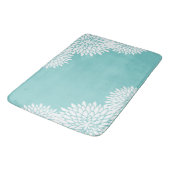 Moderne Aqua Blue und White Floral Bath Mat Badematte (Schrägansicht)