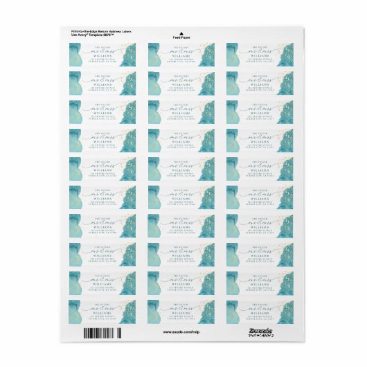 Moderne Aqua Blue Watercolor Gold Rücksendeadresse (Vorne)