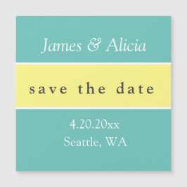 Moderne Aqua & Gelbe Save the Date Magnetkarte