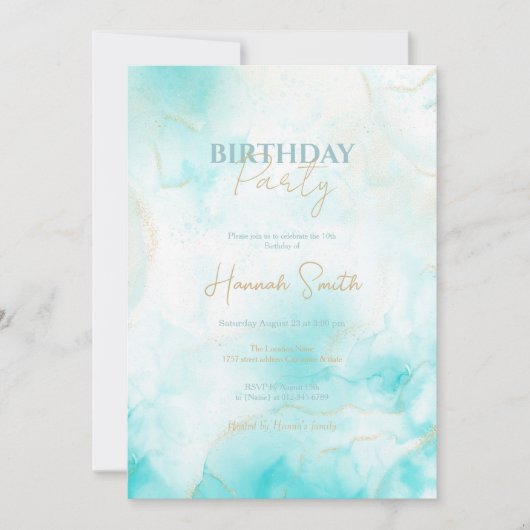 Moderne Aqua Gold Alkohol Am Meer Einladung (Vorderseite)