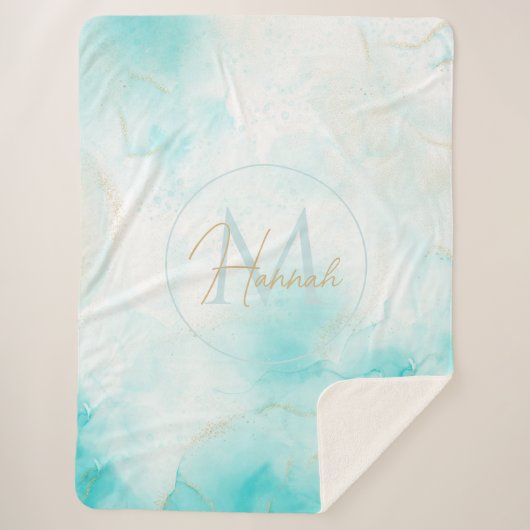 Moderne Aqua Gold Alkohol Am Meer Sherpadecke (Vorderseite)