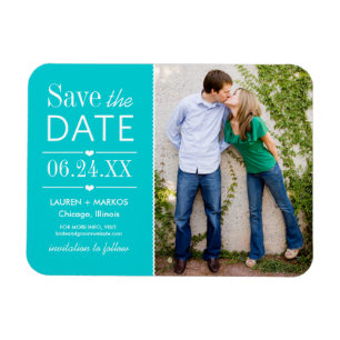 Moderne Aqua-Hearts-Hochzeitsfoto Save the Date Magnet